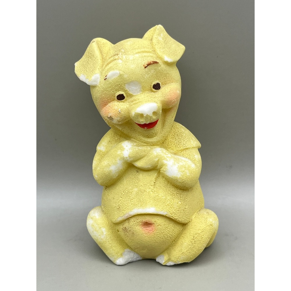 Vtg Polystone Yellow Textured Pig Figurine Sitting Piggy Kitsch Decor 3.5" As Is